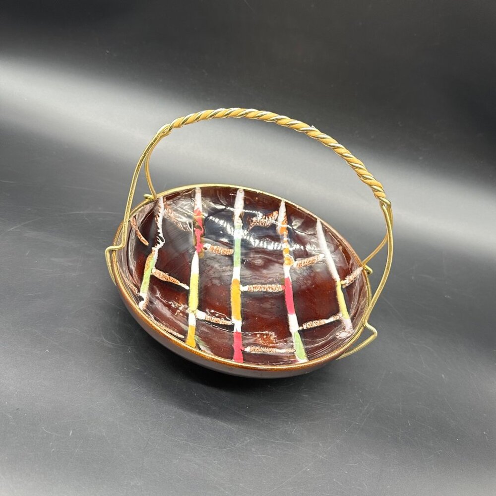 Vintage Bowl Metal Caddy Western Germany Mid Century Modern Decorative Serving